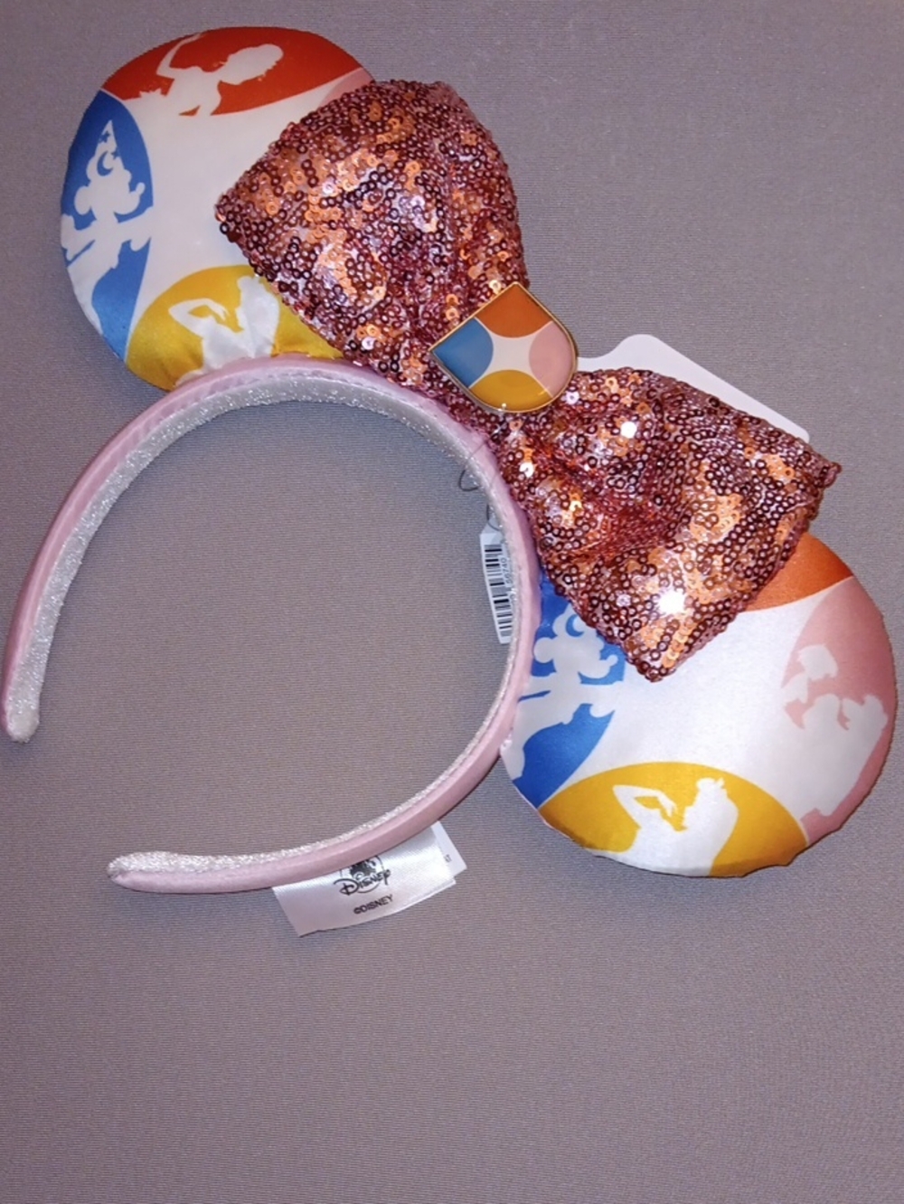 Disney Pink Sequin Bow Minnie Ear Headband with Multicolor Silhouette Ears